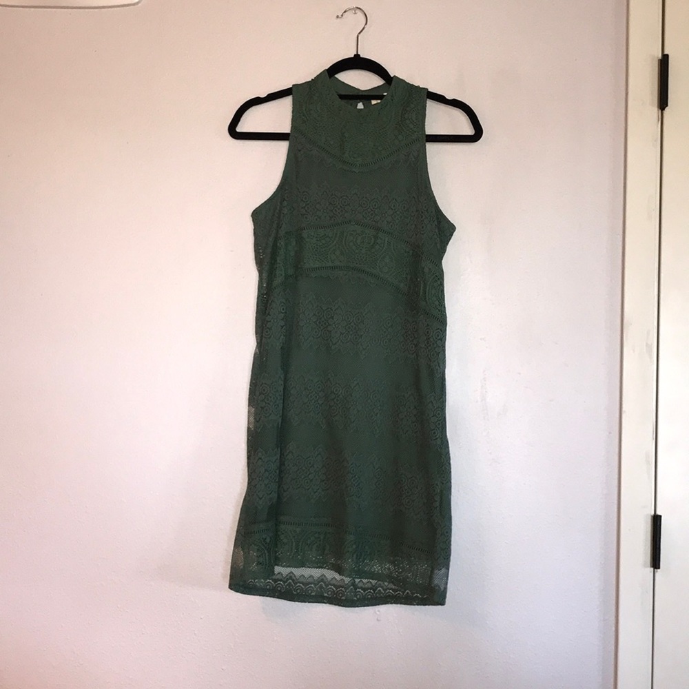 Francesca’s - Olive Lace Overlay Mini Dress